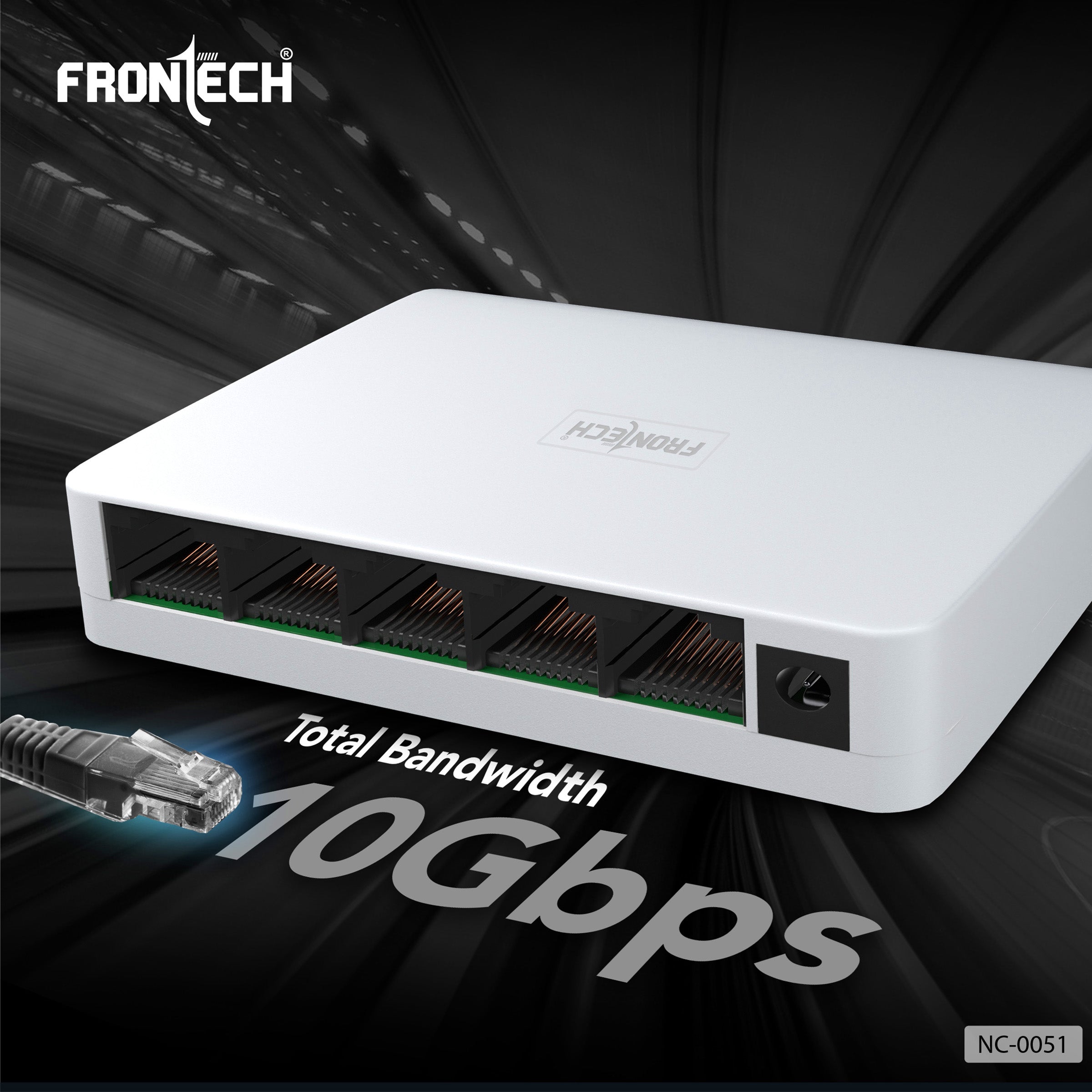 Frontech 5-Port Gigabit Ethernet Switch | High-Speed 10Gbps Bandwidth | Plug & Play LAN Hub for Router, Computer, Gaming Console, Printer & IP Camera | 100m Transmission Distance | White (NC-0051).
