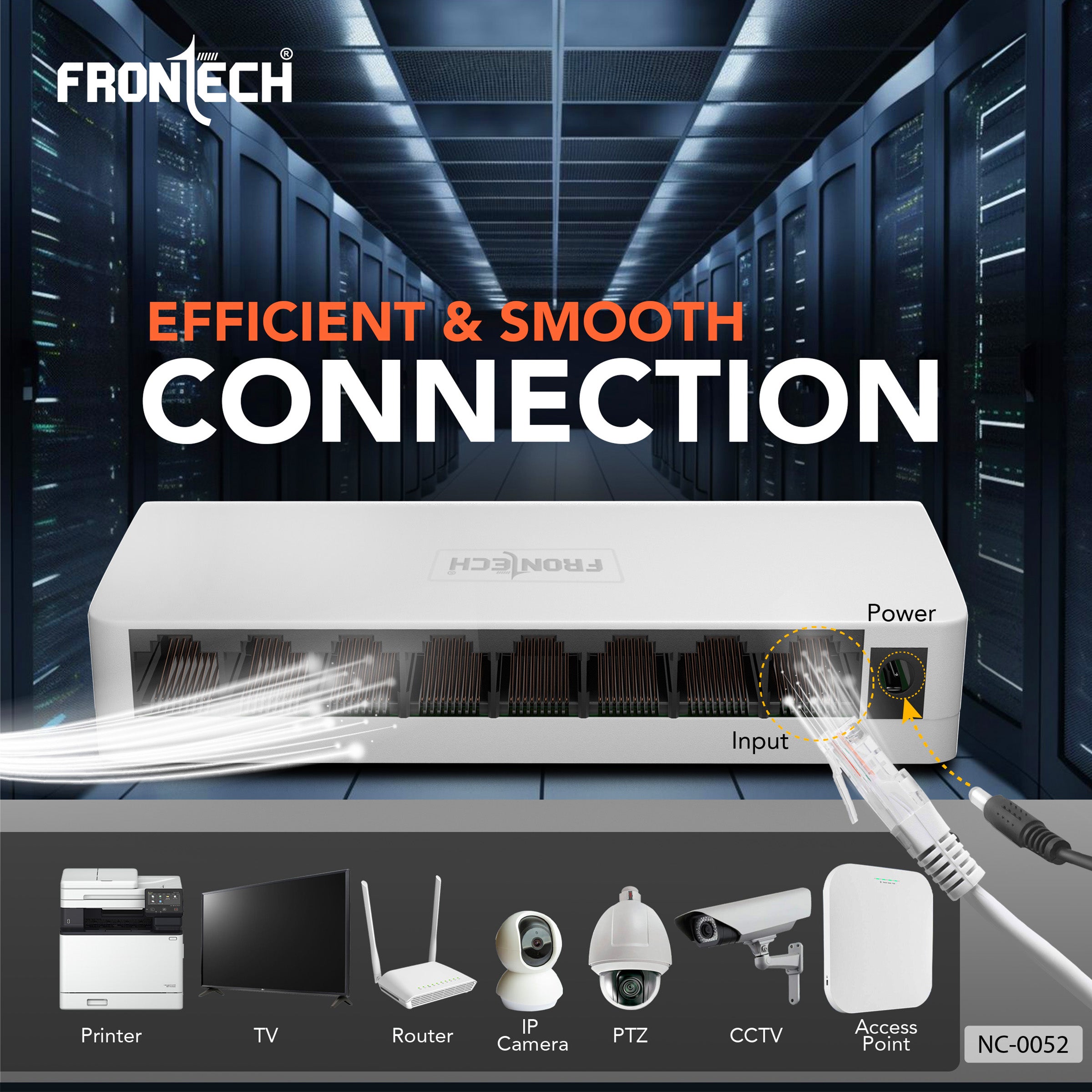 FRONTECH 8 Port Gigabit Ethernet Switch | 10/100/1000Mbps | Plug & Play LAN Hub for Router, Computer, Gaming Console, Printer & IP Camera | Wall Mountable | Hi-Speed Network Switch (NC-0052)