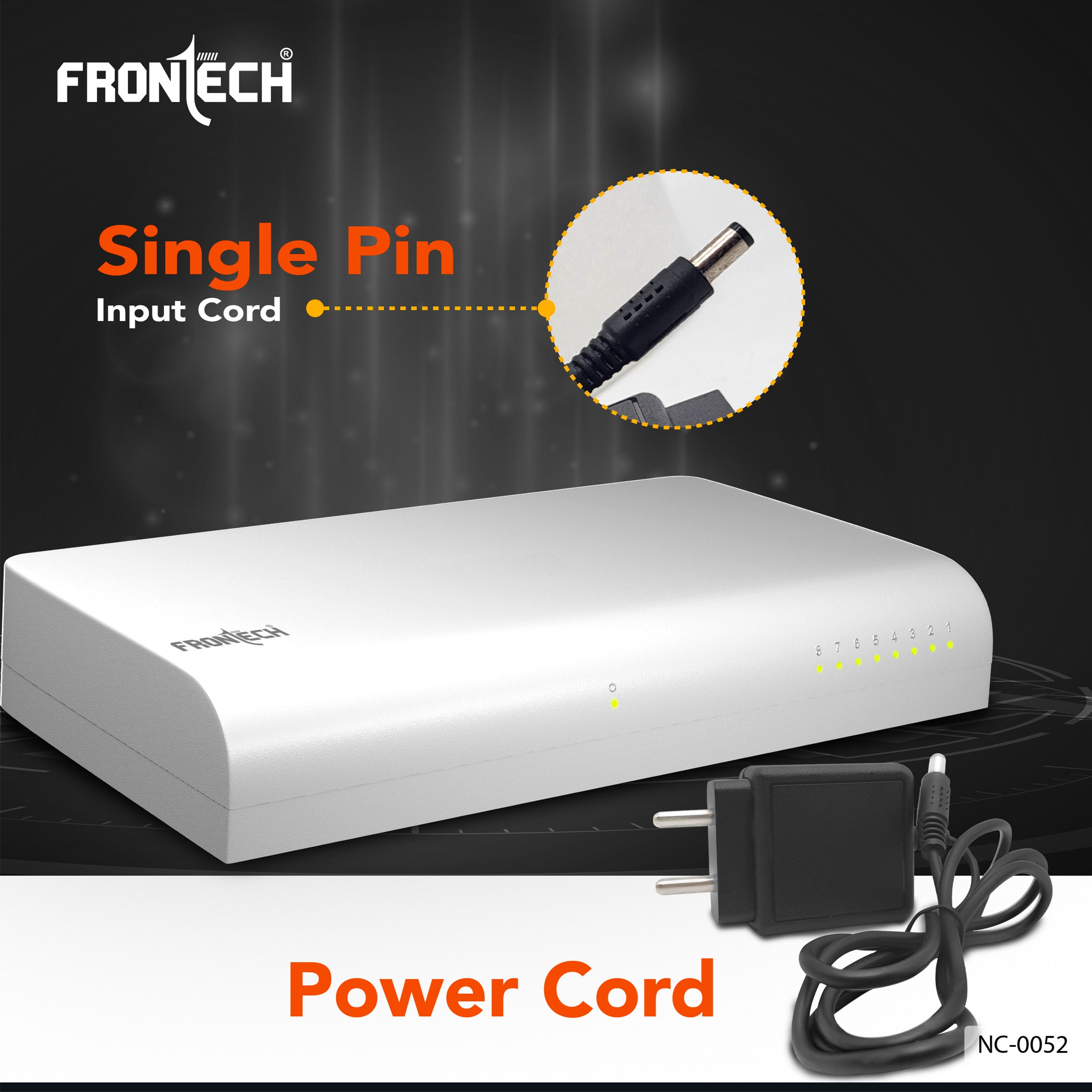 FRONTECH 8 Port Gigabit Ethernet Switch | 10/100/1000Mbps | Plug & Play LAN Hub for Router, Computer, Gaming Console, Printer & IP Camera | Wall Mountable | Hi-Speed Network Switch (NC-0052)