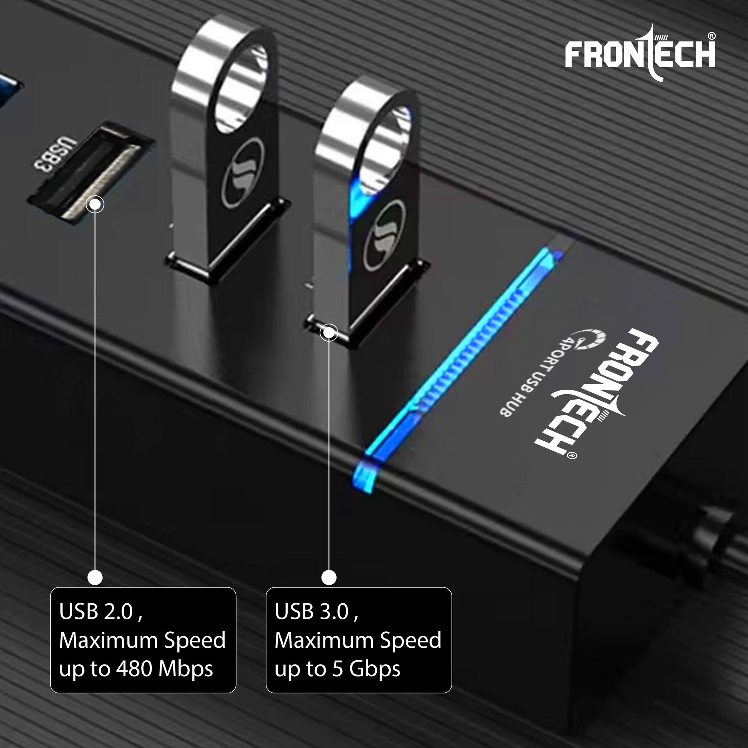 Frontech USB HUB 4 in 1 | 1 x USB 3.0 + 3 x USB 2.0 | High-Speed Data Transfer | LED Indicator | Plug & Play | Compatible with Windows, Mac & Linux(NC-0053)