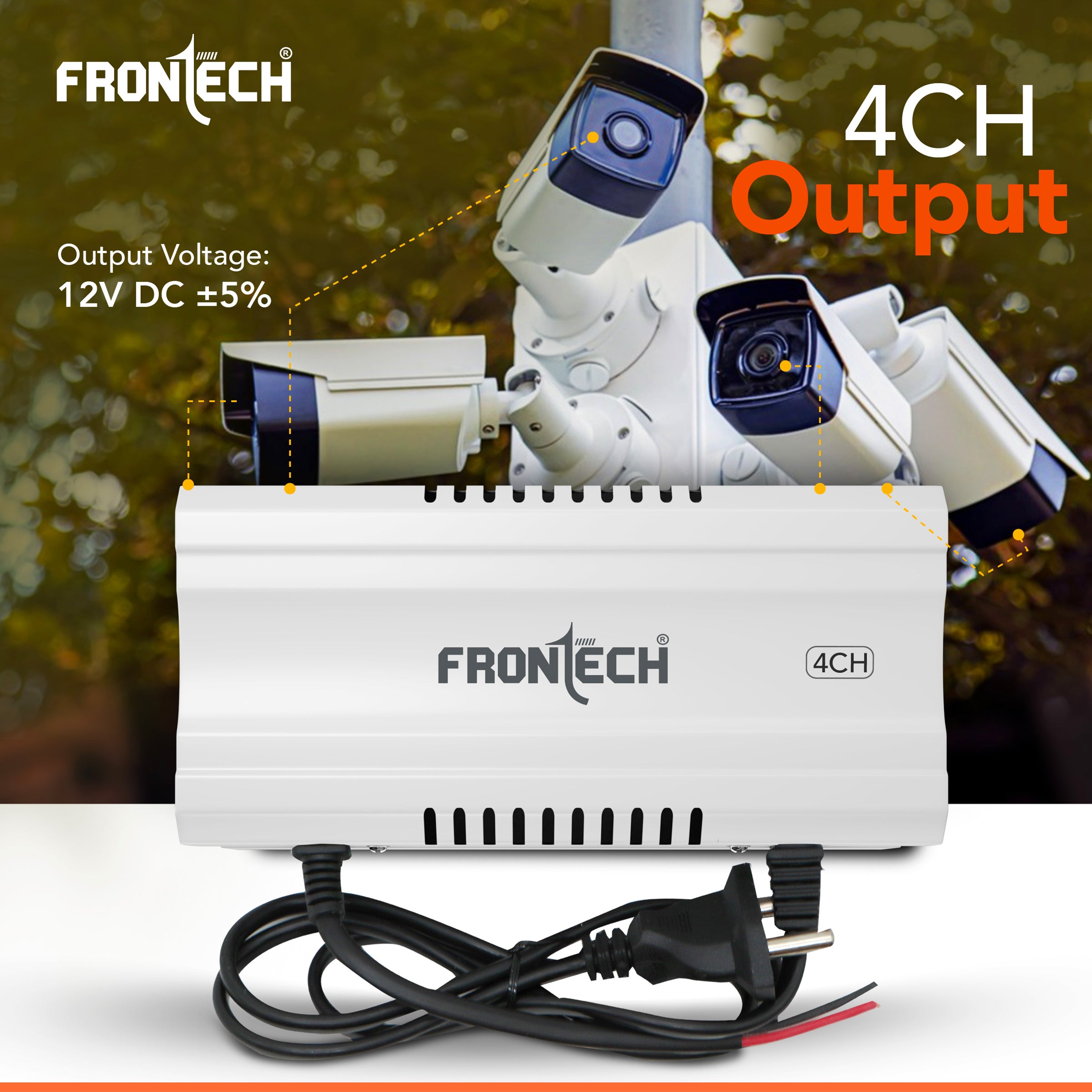 FRONTECH 4 Channel 12V DC Power Supply for CCTV Cameras | Metal Body | Easy to Install | Surge Protection | Overload & Short Circuit Protection | Universal Input Voltage (PS-0056)