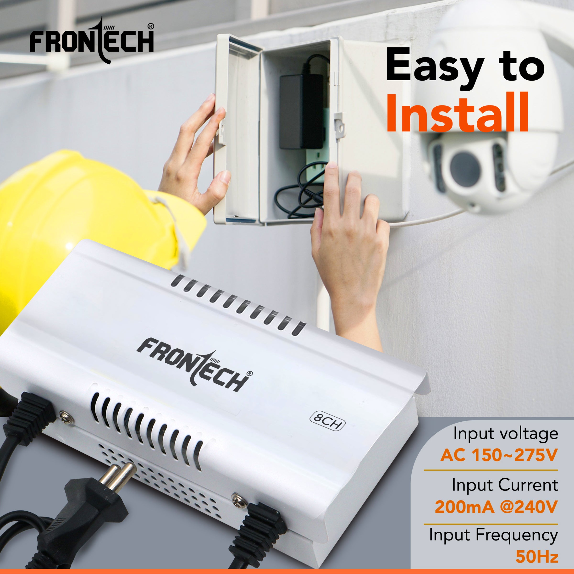 Frontech 8 Channel CCTV Power Supply | 12V DC Output | Metal Body | Long Input Range AC 150~275V | Efficient & Easy to Install Power Adapter for DVR, CCTV Camera & Security System (PS-0057)