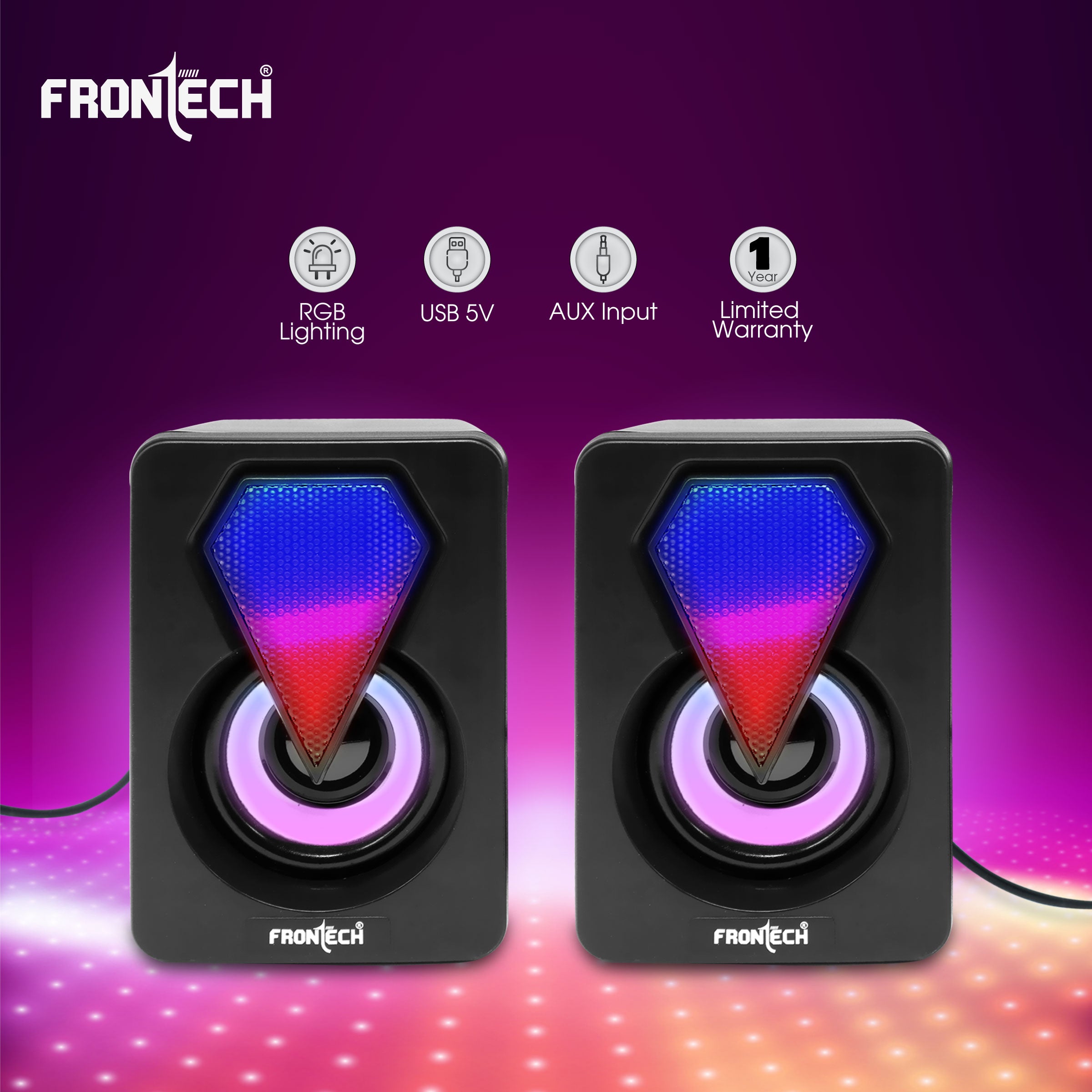 2.0 USB Multimedia Speakers | RGB Lights | 2x3W Drivers | AUX Connectivity (SPK-0005)