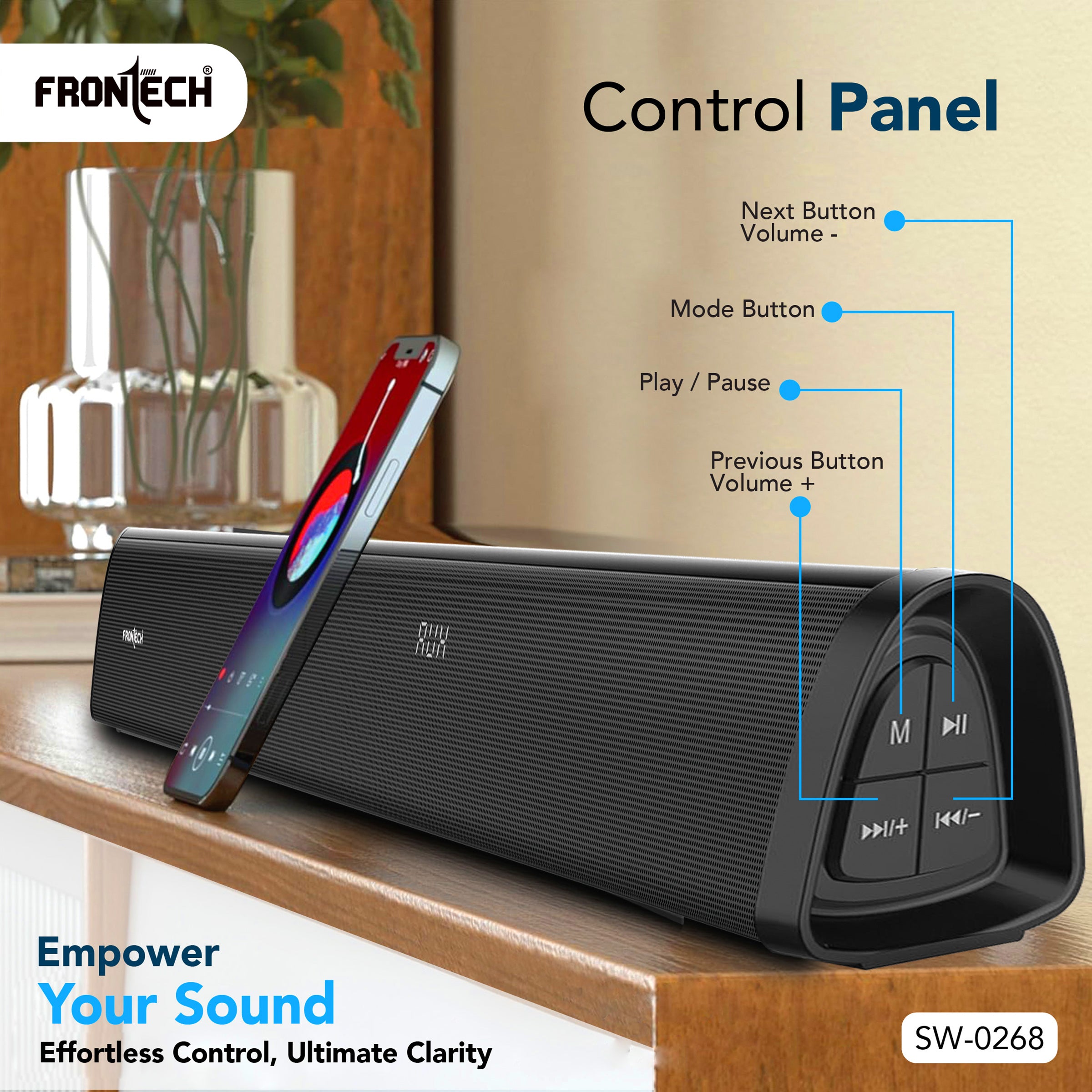 Frontech ECHOMAX-268 2.1 Soundbar System | 240W Power | Bluetooth 5.3 | HDMI ARC | Optical Audio | Deep Bass with Wired Subwoofer and Remote (SW-0268)
