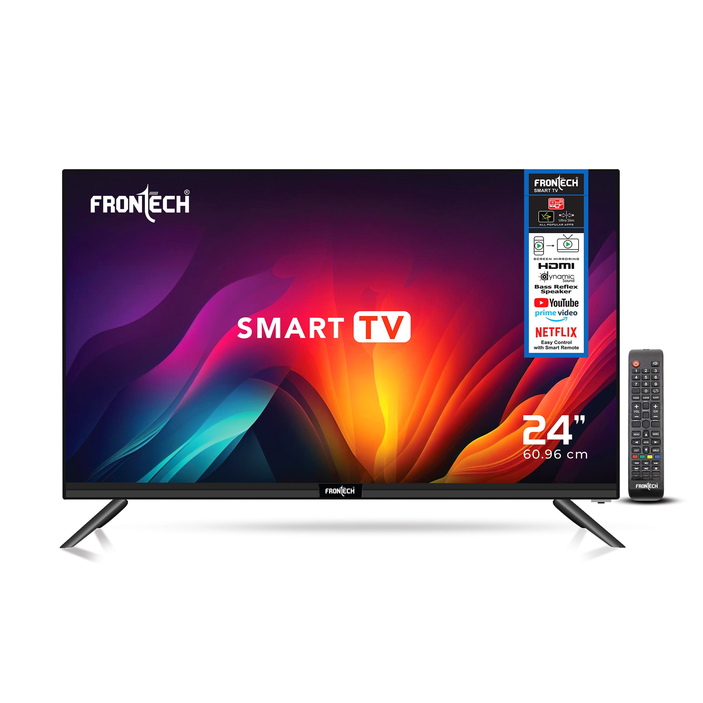 Frontech 24-Inch HD Ready LED Smart TV | 1366x768p Resolution | Dual 10W Speakers | Wi-Fi | HDMI/USB/AV Ports | IR Remote | Wall Mountable | AOSP OS (TV-0022)